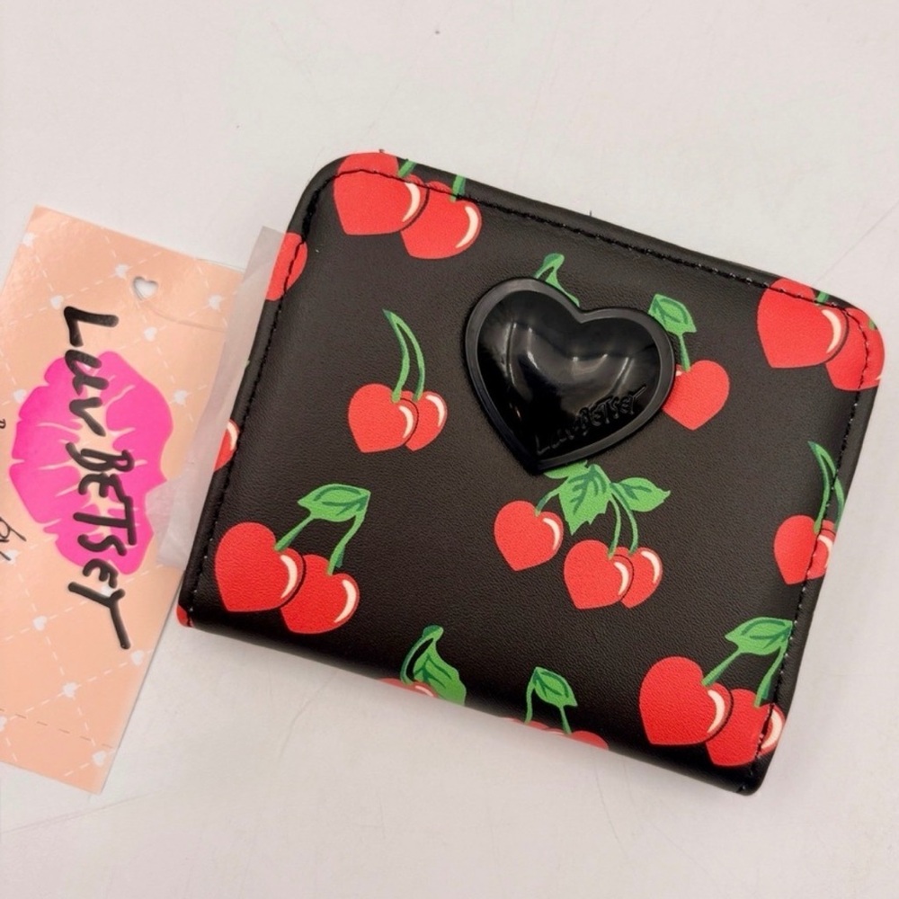 Luv Betsey Cherry Print Black Bi-Fold Wallet